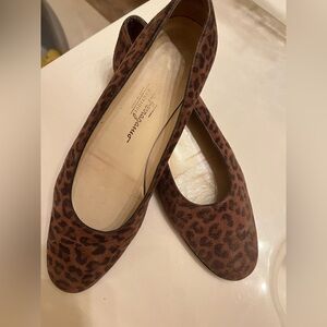 Salvatore Ferragamo Brown Leopard Print Suede Flats